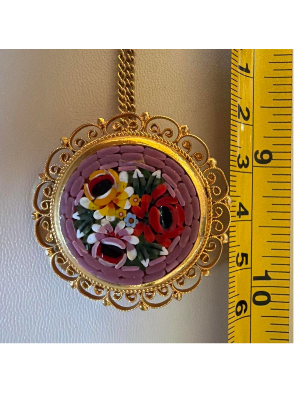 #Vintage #millefiore Gold tone floral pendant necklace #floral #boho